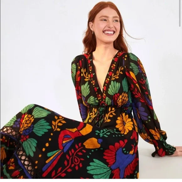 chinese dress ladies Farm Rio Ruffled printed georgette maxi dress – Augusthouseofbrands